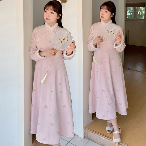 春夏新作 XL~5XL 中国風の花柄刺繍ワンピース 大きいサイズ 春夏新作 XL~5XL 中国風の花柄刺繍ワンピース 大きいサイズ