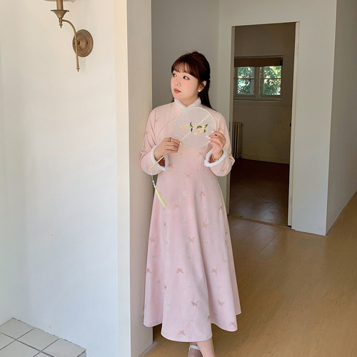 春夏新作 XL~5XL 中国風の花柄刺繍ワンピース 大きいサイズ