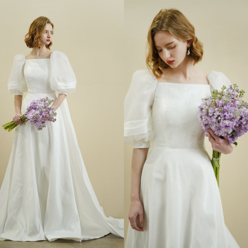 ウェディングドレス パフスリーブ ボリューム袖 二次会 前撮り  