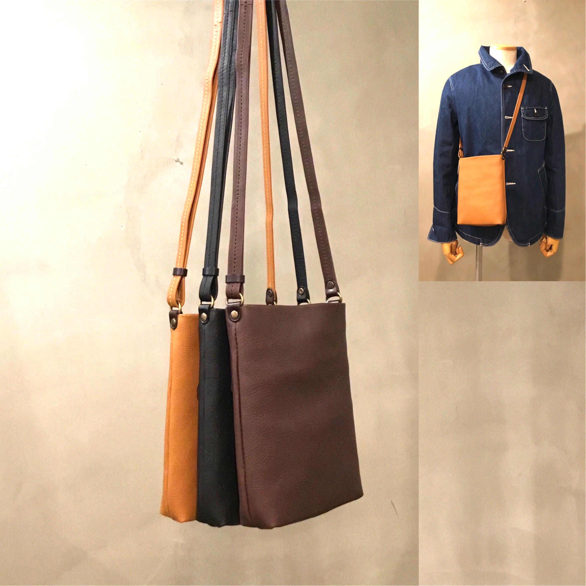 柔らか牛革の縦型ミニショルダーバッグ／ レスデザイン alto.(アルト)