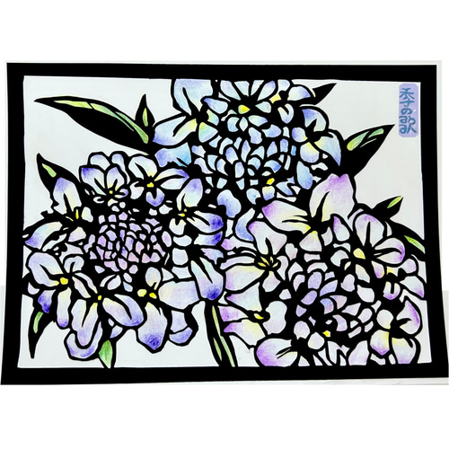 切り絵”花水彩”【春・イベリス】 切り絵 手づくり和雑貨 紙工房季の歌