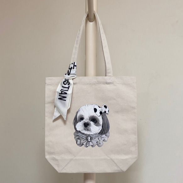 オリジナル トートバッグ シーズー 手描き オリジナルイラスト 鞄