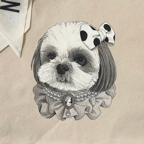 オリジナル トートバッグ シーズー 手描き オリジナルイラスト 鞄