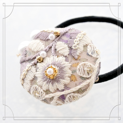 インド刺繍リボン ぱっちんピン＆ヘアゴムセット【リンクコーデお