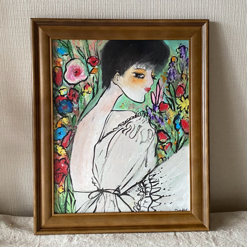 絵画 。壁掛け絵☆【きれいな白いスカートの女性が色とりどりの 絵画 。壁掛け絵☆【きれいな白いスカートの女性が色とりどりの