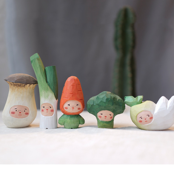 愛い　木彫りの野菜 バスウッド　置物 ギフト　プレゼント　ギフトラッピング 7枚目の画像