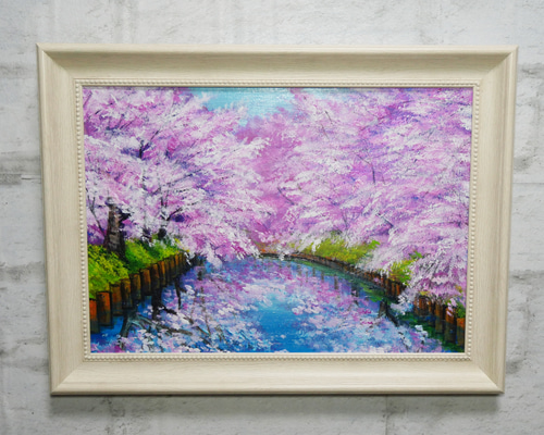 油絵 絵画 【桜並木と富士山】 絵画 HR 通販 15414867｜Creema