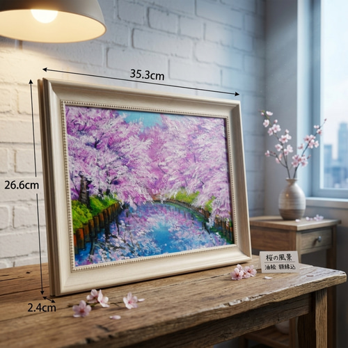 一点物 油絵 原画【春の目覚め ～水面に映る夢～】風景画 油彩画 青