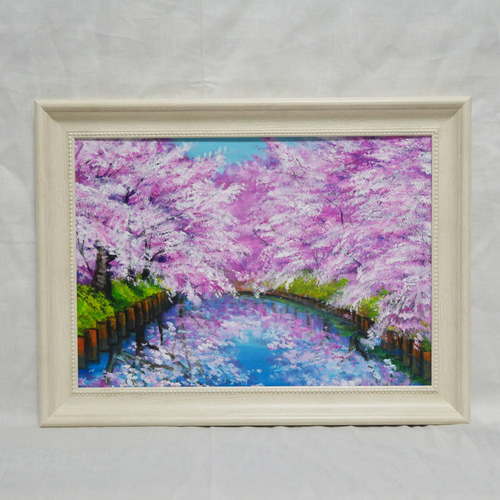 一点物 油絵 原画【春の目覚め ～水面に映る夢～】風景画 油彩画 青