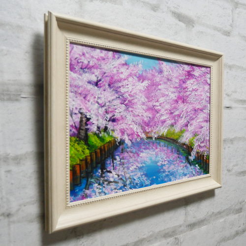 一点物 油絵 原画【春の目覚め ～水面に映る夢～】風景画 油彩画 青