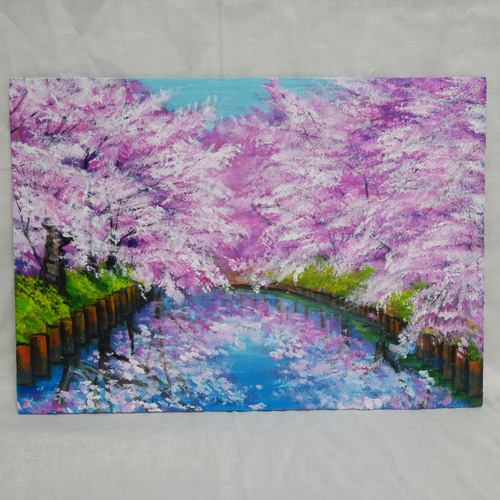 一点物 油絵 原画【春の目覚め ～水面に映る夢～】風景画 油彩画 青