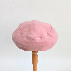 Sサイズ 小さい 小柄な人のベレー帽:ピンクベージュ サイズ調整付き りぼん飾り 春帽子 母の日 プレゼント 6枚目の画像