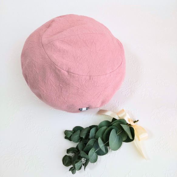 Sサイズ 小さい 小柄な人のベレー帽:ピンクベージュ サイズ調整付き りぼん飾り 春帽子 母の日 プレゼント 3枚目の画像