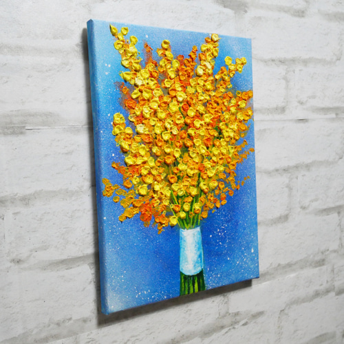 油絵 油彩 油彩画 絵画 絵【ミモザブーケ】 絵画 HR 通販 17538866