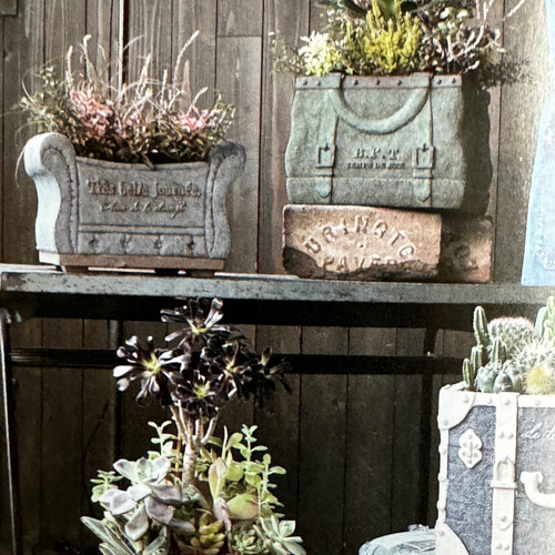 可愛いソファ型陶器鉢 》ヴィンテージレザーソファ 観葉植物