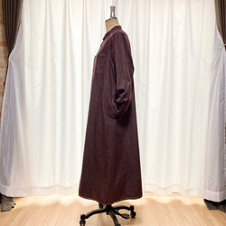 《受注製作》袖口カフスタイプ ２色ステッチのデニムシャツワンピース〈ブラウン〉 羽織り前あき 茶色 春アウター 5枚目の画像