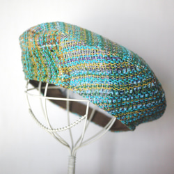 手織り ２段ベレー帽子　春夏糸 2color 8枚目の画像