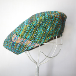 手織り ２段ベレー帽子　春夏糸 2color 7枚目の画像