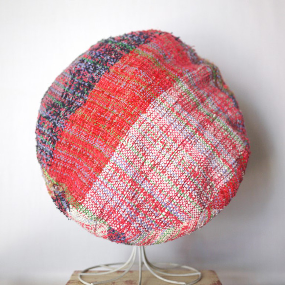 手織り ２段ベレー帽子　春夏糸 2color 5枚目の画像