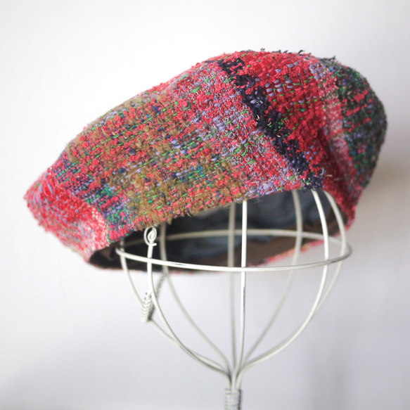 手織り ２段ベレー帽子　春夏糸 2color 3枚目の画像
