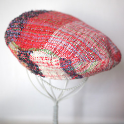 手織り ２段ベレー帽子　春夏糸 2color 2枚目の画像