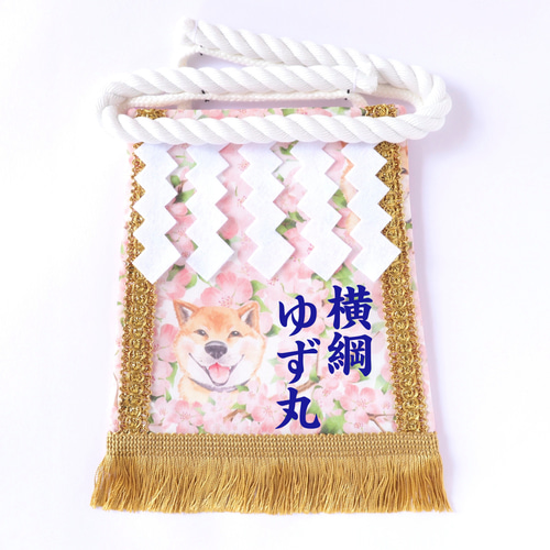 こだわり・中】ワンちゃん化粧まわし《笑顔満開の桜柴犬》【名入れOK