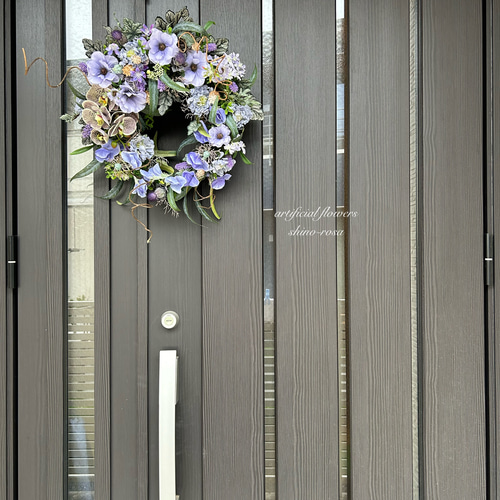 ご依頼品:ラベンダーラナンキュラスのハーフムーンリース リース shino