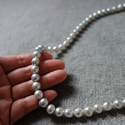 テリ✨ あこや真珠 バロック パール ネックレス ライトグレー 8.7-8.9㎜ 新品 あこやグレーバロックパール