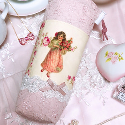 洗える♪ ヴィクトリアン　女の子　ペットボトルケース　ペットボトルホルダー　ピンク　ピンクベージュ　薔薇　バラ　母の日 2枚目の画像