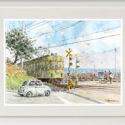 水彩画原画　江ノ電・鎌倉プリンスホテル前踏切 10　＃653 水彩画原画 江ノ電・鎌倉プリンスホテル前踏切 10 #653」 by