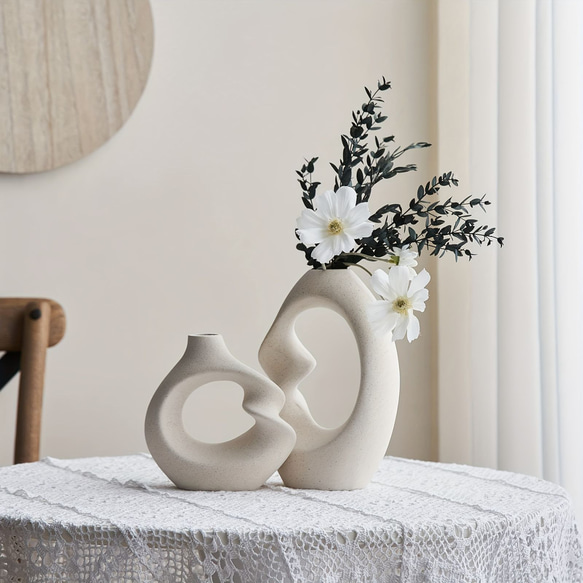 ホワイトセラミックつぼみの花瓶 ２個セット 花瓶 ホームデコレーション用 モダン花瓶 抽象 ドライフラワー a-376 6枚目の画像