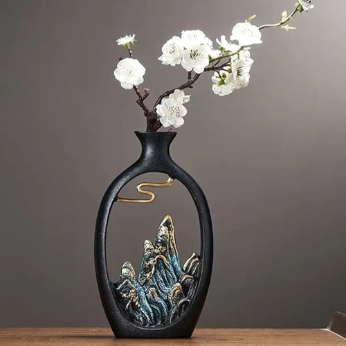 日本風景画装飾の陶器花瓶 花瓶 和風 風景花瓶 ＜ハイスタイル＞ 装飾 モダンな装飾花瓶