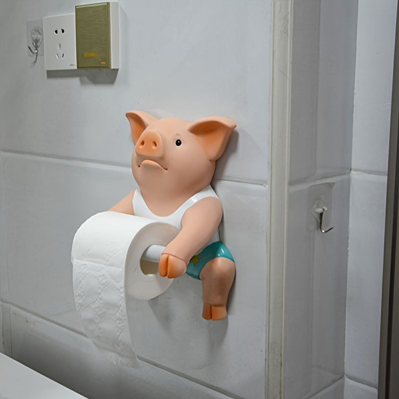 クリエイティブな豚のトイレットペーパーホルダー バスルームティッシュストレージラック 壁掛けティッシュ a-384 7枚目の画像