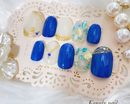 オーダー制】 青 ブルー イニシャル マグネット キラキラ ホワイト