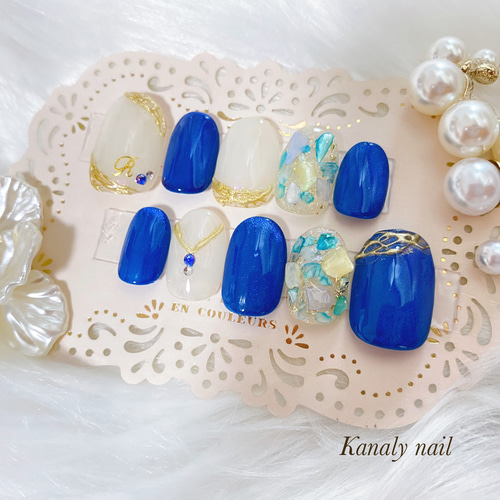 ネイルチップオーダー受付！ 水色マグネットキラキラネイル