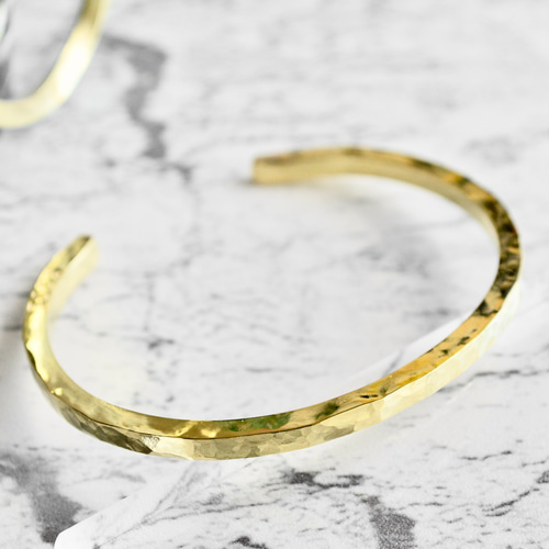 刻印無料】槌目バングル 3㎜ 角｜真鍮 ゴールド ブラス ペア サイズ