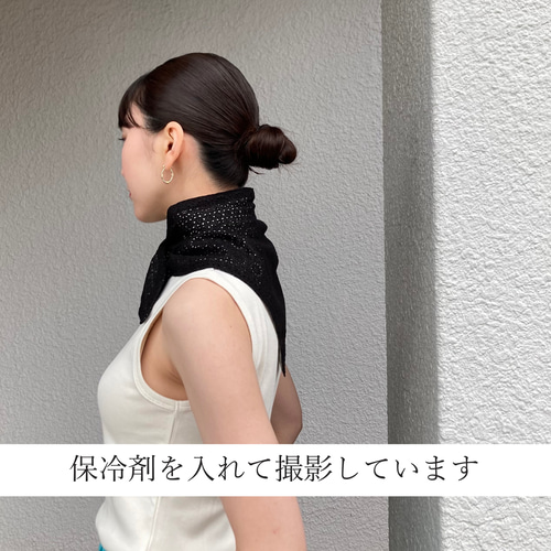 保冷剤が入る刺繍スカーフ・グリーン＞ コットン 刺繍 ネッククーラー