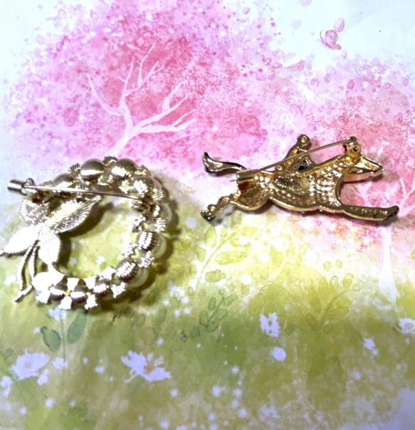 516 ［送料無料Creema限定春の福袋］クリスタルダイヤが綺麗な乗馬ブローチ、蝶とコットンパールのサークルブローチＡ 7枚目の画像