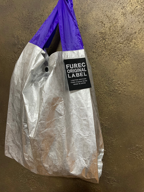 レジ袋エコバッグ☆パープル☆マチ20センチ☆デュポンTMタイベックⓇ製シルバー 1枚目の画像