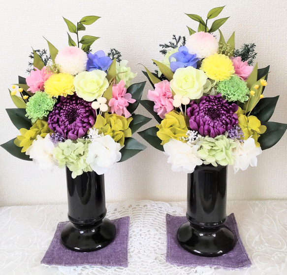 一対仏花プリザーブドフラワーお手入れ不要 よめ