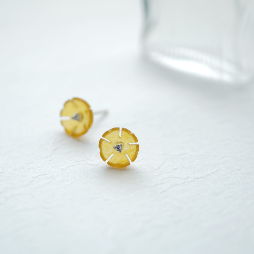 黄色の翡翠 イエロー フラワー ピアス シルバー925