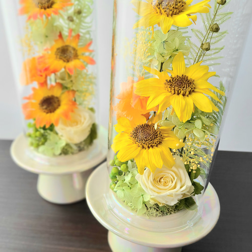 フラワーアレンジ　花瓶付き　ひまわり　造花無し　プリザーブドフラワー Amazon | norhor ひまわり プリザーブドフラワー ヒマワリ