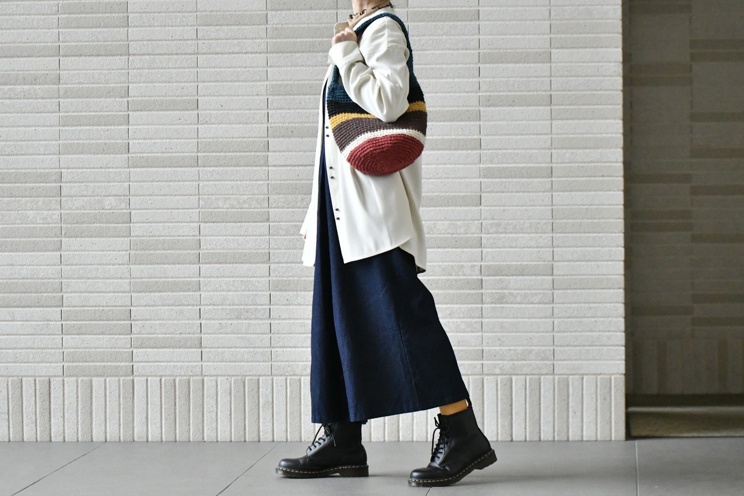 ワンハンドルマルチボーダーバッグ（紺内布付き）受注製作