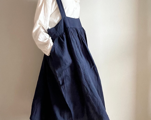 フレンチリネン・サスペンダースカート ロングスカート（マキシ丈