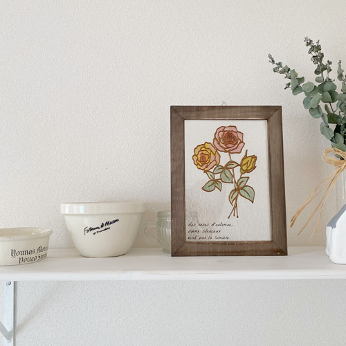 光が綴る秋の薔薇 |アンティークステンドグラス風デザイン|クリア