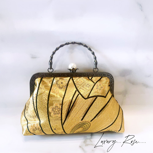 美品 ヴィンテージ調 タペストリー トランクバッグ バニティ 織物 ゴールド金具 新作！粋で可愛くカッコよく！お洒落な新品西陣織帯人気の黒×ゴールド