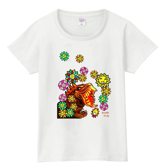 花とゲロッパリンの合唱：プリントスターTシャツ（レディース：白） 1枚目の画像