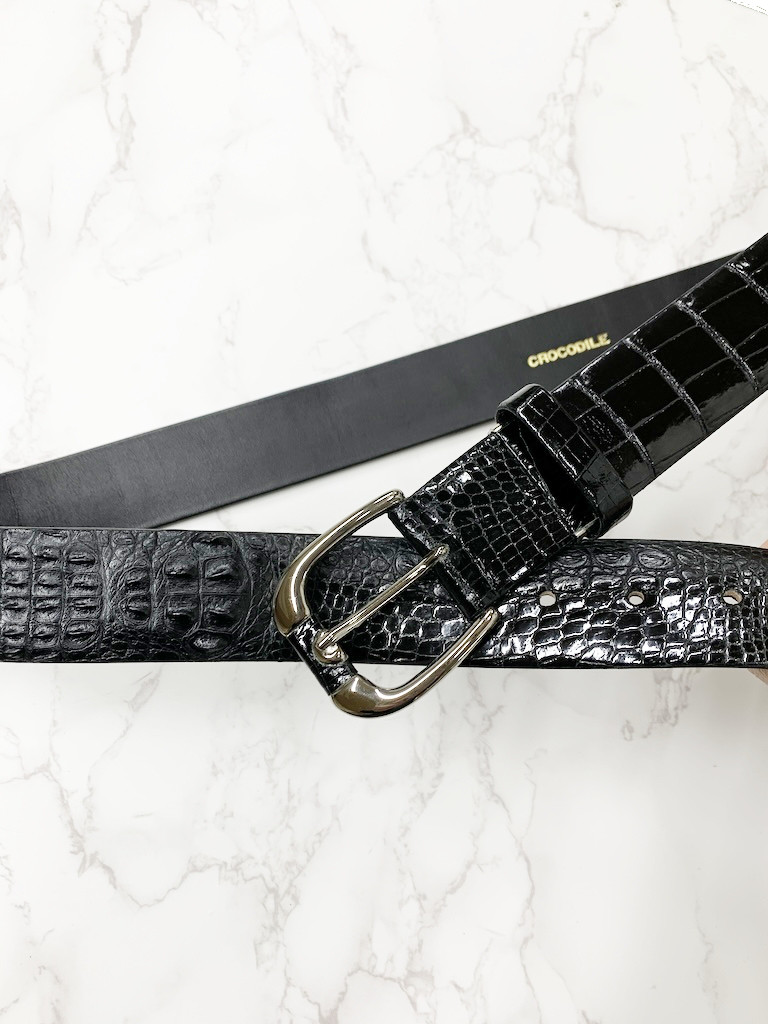 日本製　スモールクロコダイル　ポロサス　背ワニ　一匹取り　４０㎜巾　LLサイズ　上質　ベルト　フリーサイズ