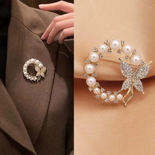 ブローチ パール 蝶々 ラインストーン ゴールド パーティー 卒業式