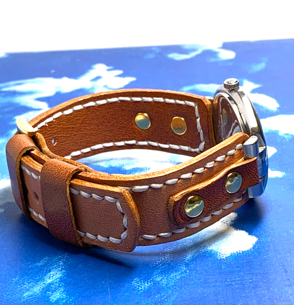 アンティーク本革腕時計ベルト、時計付き 3枚目の画像